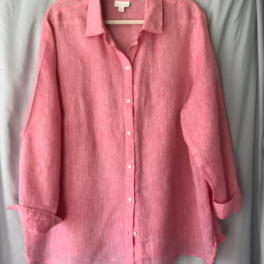 Jjill long-sleeve Pink/White Essential linen shirt